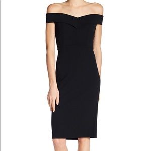 Off-the-Shoulder Solid Sweetheart Dress - black